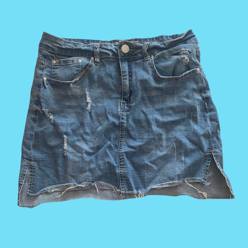 Almost Famous Mini Jean Skirt Size Large High Rise